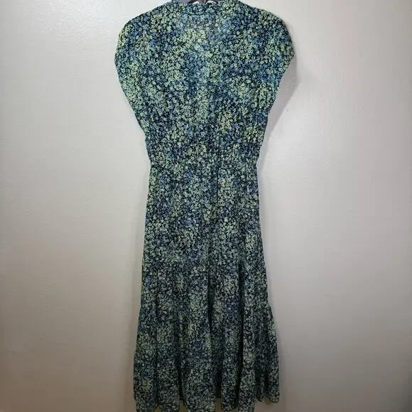 NWT Steve Madden Leigh Midi Dress Blue Yellow V-Neck Floral Dress Women’s Small - Picture 3 of 7